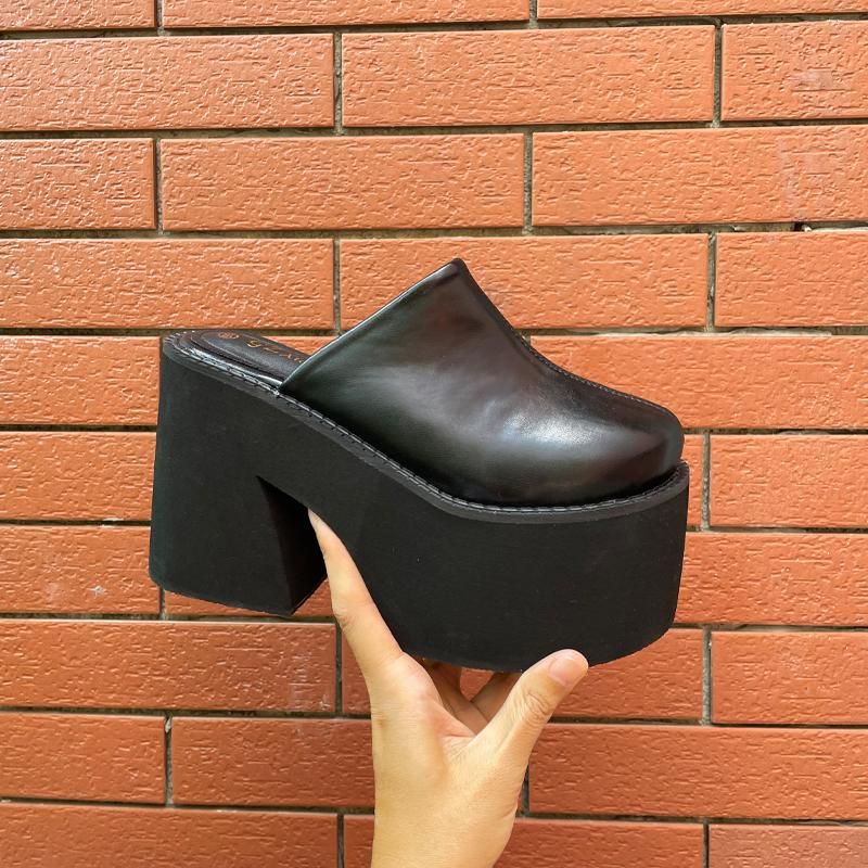 Zárt orrú platform öszvérek vaskos sarkú cipő női vastag alsó fekete magas platós slingback mindennapi viselet kényelmes_voghion.com