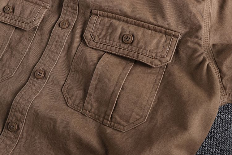 Herrenbekleidung, Arbeitskleidung, Hemdjacke mit mehreren Taschen, schlicht, verwaschen, im Used-Look, vielseitiges Langarmhemd, lässige Oberteile_voghion.com