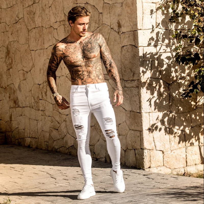 Ropa de hombre Vaqueros rotos Pantalones vaqueros ajustados para hombre_voghion.com