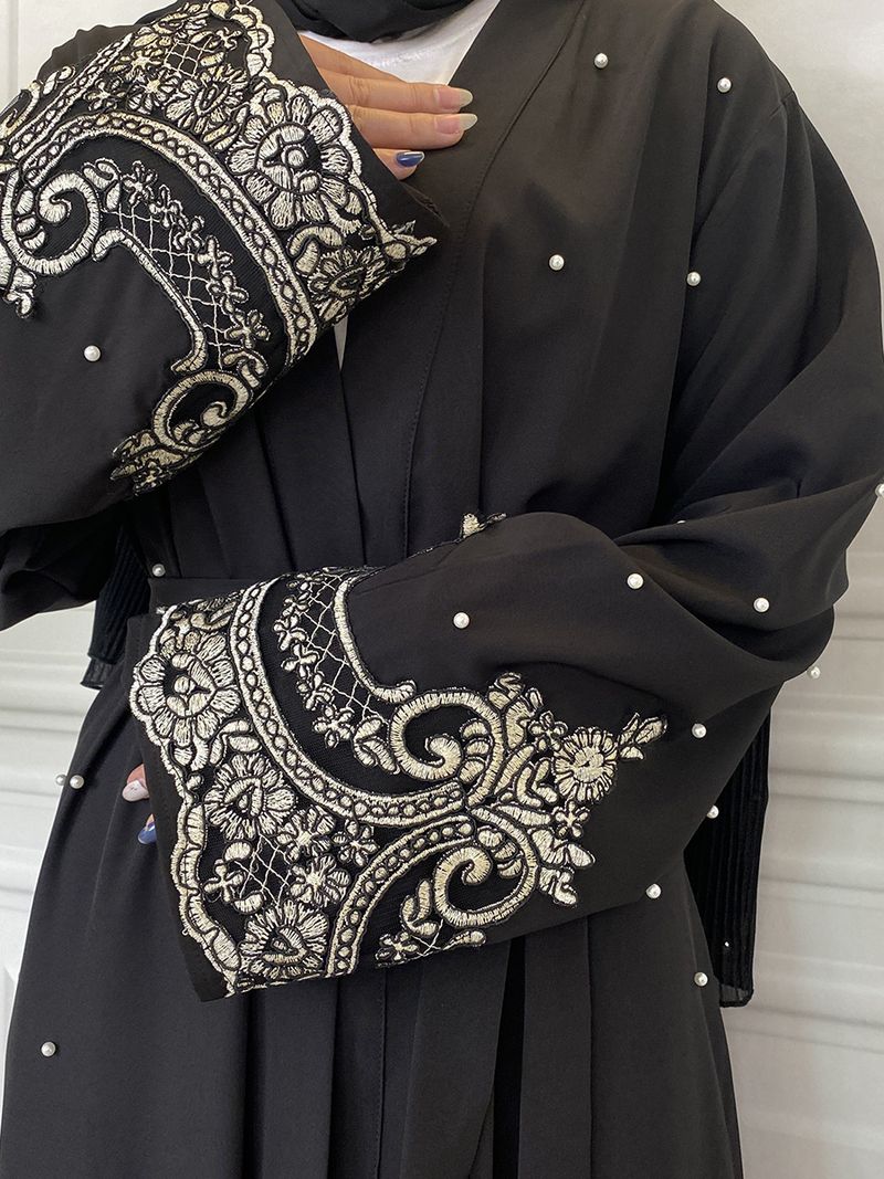 Heißer Verkauf Offene Abaya Frauen Kleidung Spitze Mit Perlen Design Muslimischen Mode Kimono Lange Kaftan Islamischen Dubai Kleider Für Frauen_voghion.com