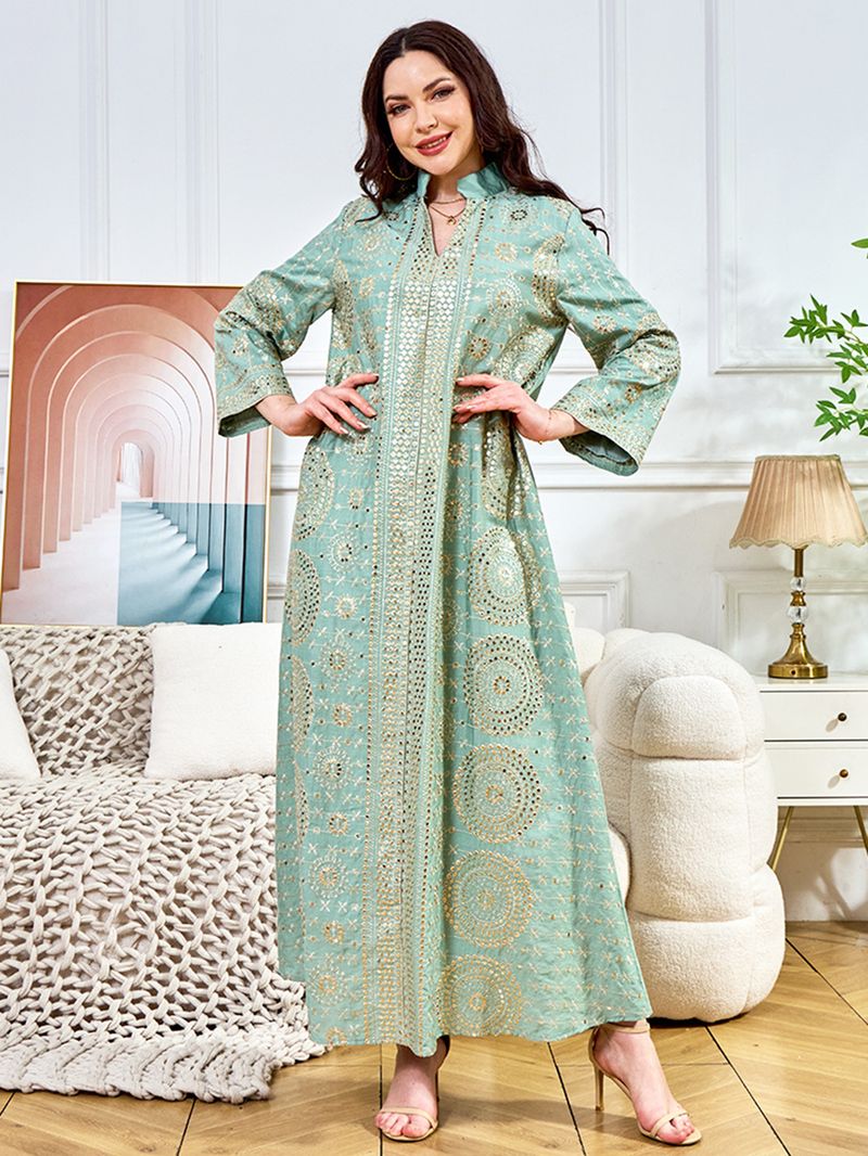 Dammekleeder Muslimescht Kleed Damme Laangrock Neit Perlen-Owendkleed Abaya_voghion.com