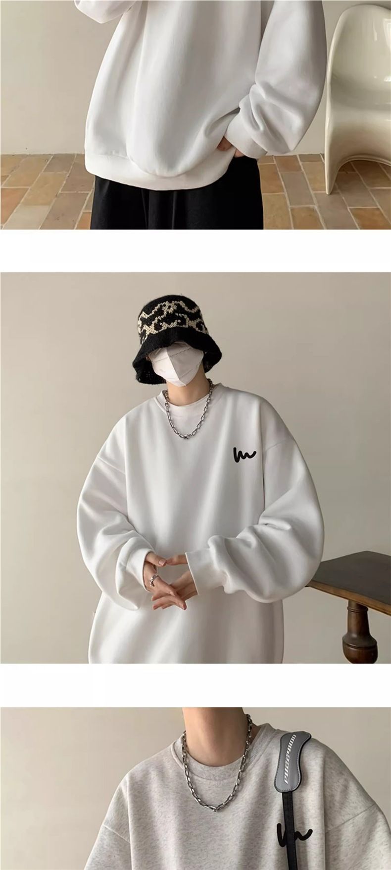 Men’s Oversized Fleece Crewneck Sweatshirt – Winter Streetwear Essential With Bold Letter Print_voghion.com