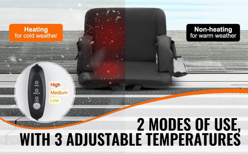 VEVOR Double Heated Stadium Seat With Back Support, 3 Level Heating Wide Bleacher Seat, Folding Portable Padded Reclining Chair With Hook Pocket Cupholder, Ideal For Sport Event Beach Camping Concert_voghion.com