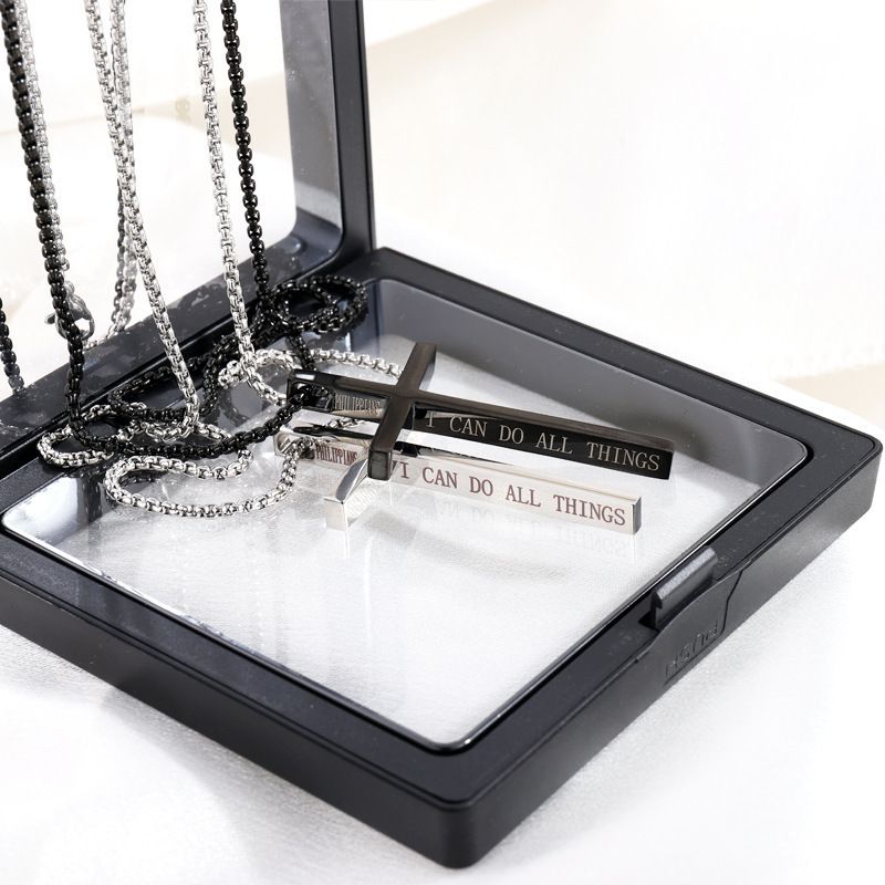 Mode Halskette für Frauen Vielseitige High-End Edelstahl Englisch Buchstaben Kreuz Schlüsselbein Kette_voghion.com