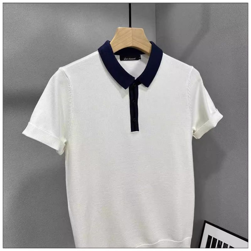 Herrenbekleidung Modische und elegante Herrenbekleidung, farblich passende Strick-T-Shirts mit kurzen Ärmeln und Kragen, Herrenoberteile, Poloshirts für junge Männer_voghion.com