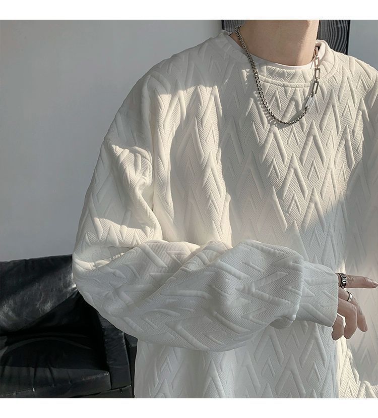 Herren-Sweatshirt mit besticktem Jacquard-Muster, langärmelig, lässig, Pullover-T-Shirt für Frühlings- und Herbstmodetrends_voghion.com