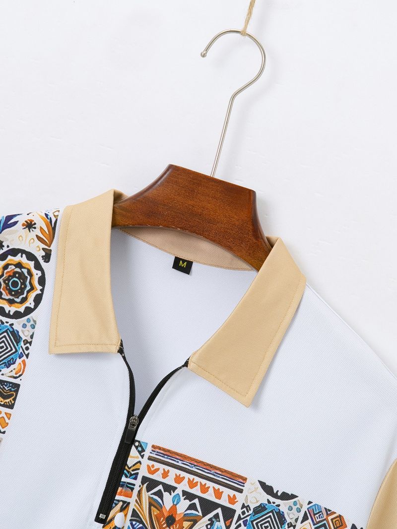 Men's Clothing Summer Men's New Printed Zipper Color Matching Short Sleeved Shorts Two Piece Casual Suit_voghion.com