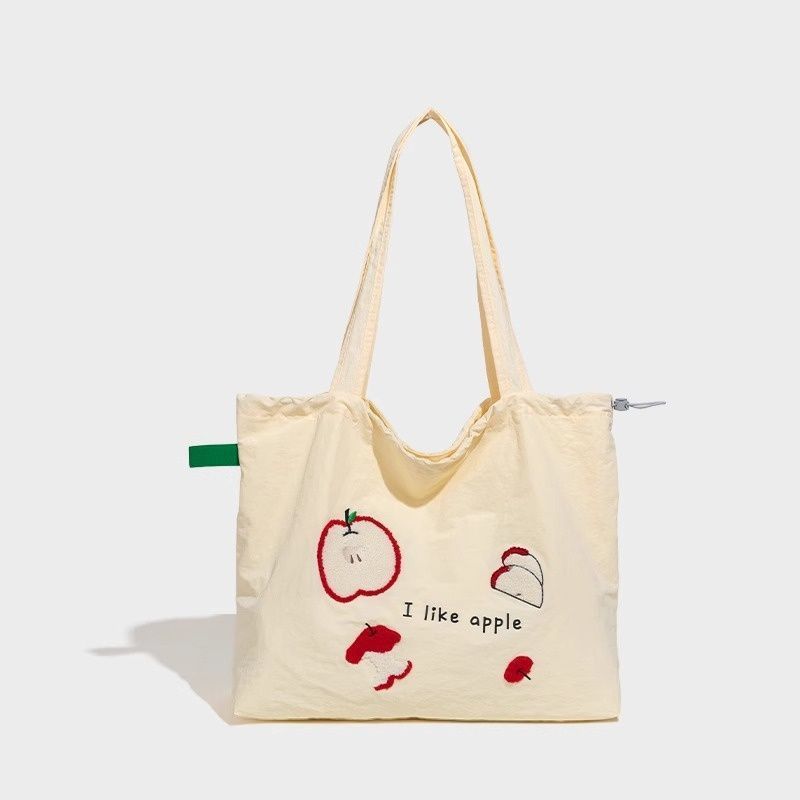 Embroidered Drawstring Canvas Bag 2025 Fall/Winter New Versatile Shoulder Bag Tote Bag_voghion.com