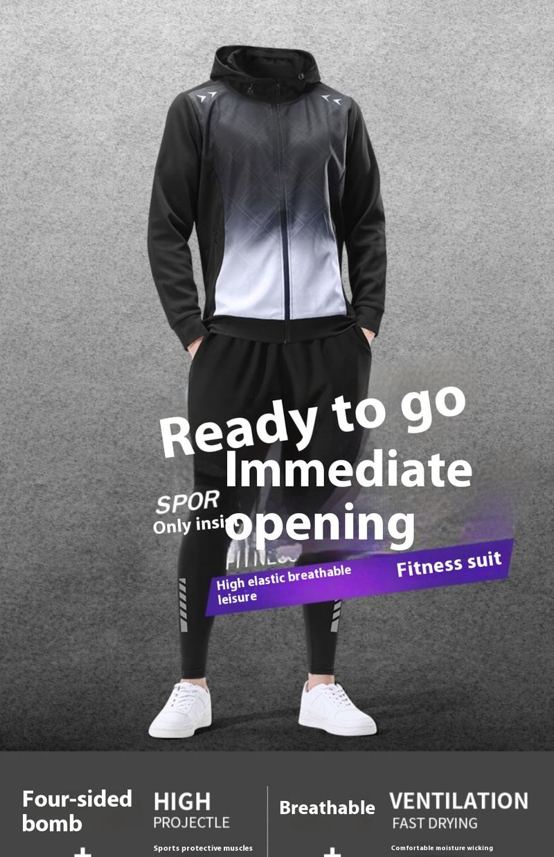 Combinaison de sport pour homme, veste de course à séchage rapide, vêtements d'entraînement, de cyclisme, de fitness, de randonnée en plein air, printemps et automne_voghion.com