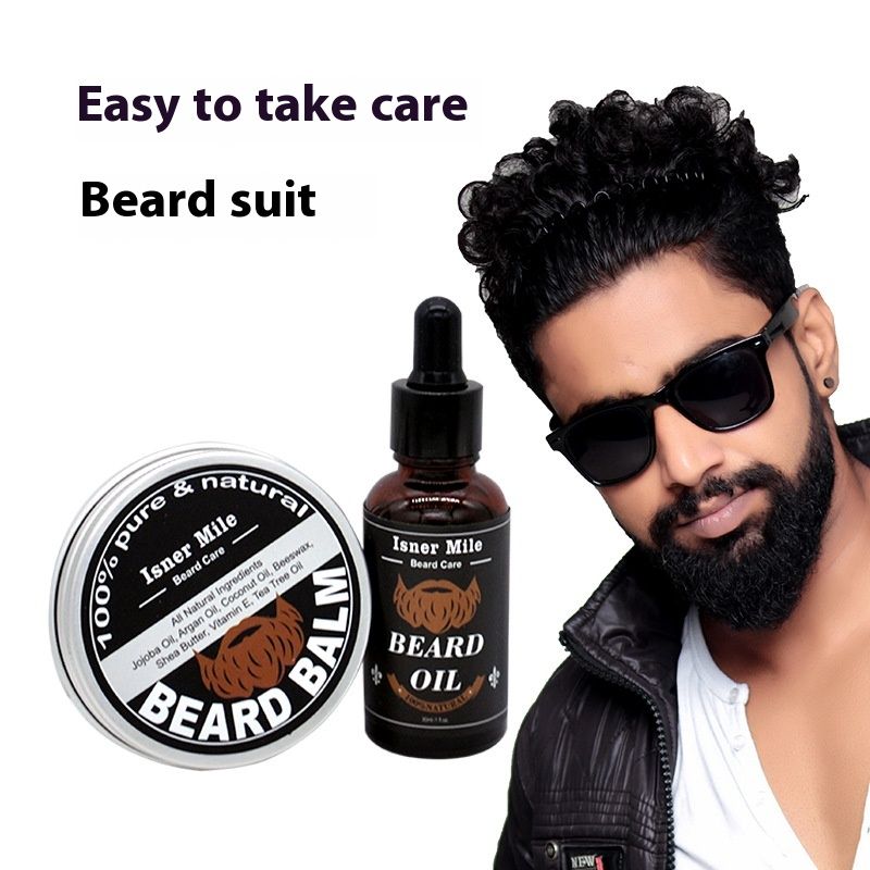 Kit per barba con olio di melaleuca, crema per la cura della barba per uomo, set da 3 pezzi, borsa in tessuto leggero_voghion.com