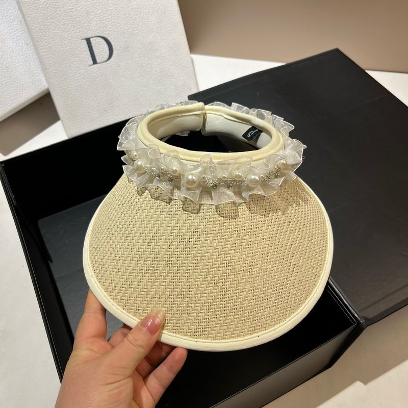 Xiaoxiangfeng perla plisada malla superior vacía versión coreana Little Fairy dulce antienvejecimiento sombrilla verano tenis sombrero_voghion.com
