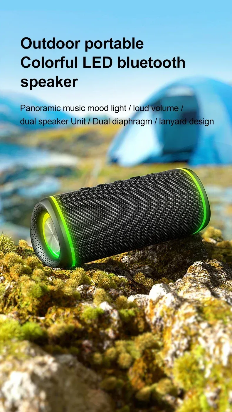 Prijenosni Bluetooth zvučnik IPX5 vodootporni vanjski stupac snage 60 W, stereo bežični subwoofer s TF/AUX/BT reprodukcijom_voghion.com