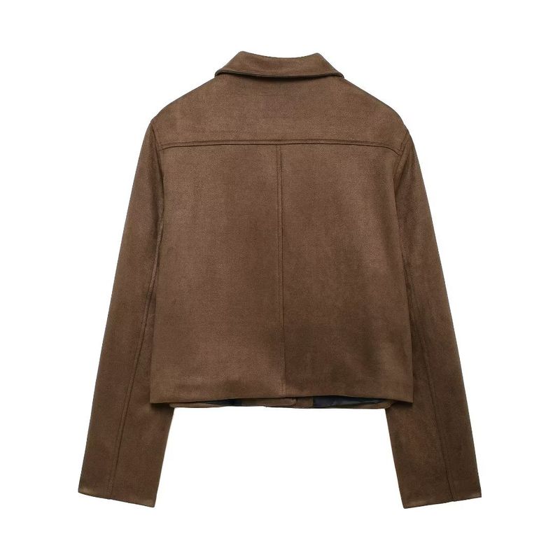 Giacca corta in pelle scamosciata con colletto da donna autunno/inverno 2024 New Street_voghion.com