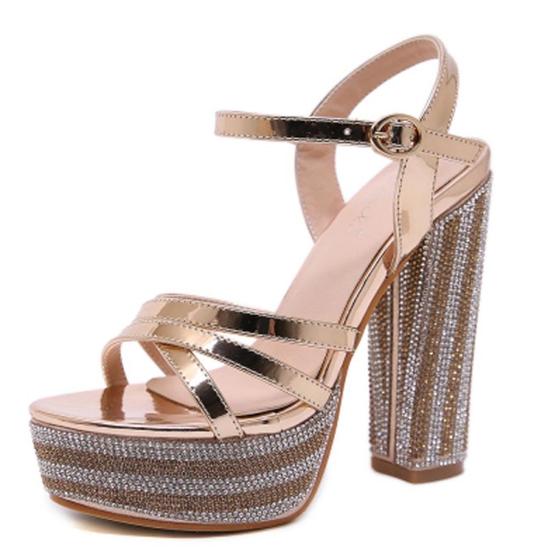 Hentian Natklubsko Forår Nye Vandtætte Platform Champagne Dame Sandaler med Grove Høje Hæle_voghion.com