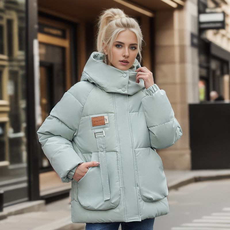 Damen-College-Stil, einfache koreanische Version, mit Kapuze, Stehkragen, wattierte Jacke, Nische, verdickte, wattierte Jacke_voghion.com