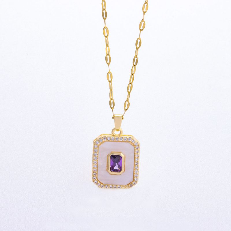 Collier pendentif carré incrusté de zircon violet classique rétro léger de luxe boucles d'oreilles à tige costume femme_voghion.com
