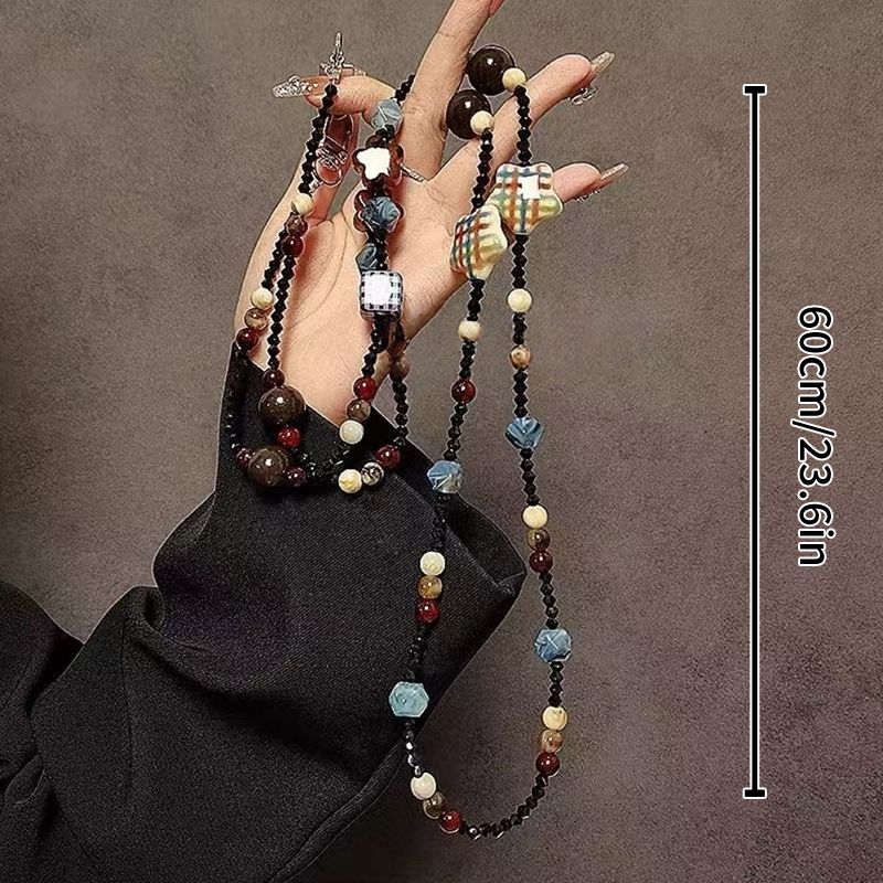 Chaîne de téléphone portable rétro unique, bracelet en perles d'ambre de forme spéciale, chaîne de pendentif haut de gamme._voghion.com