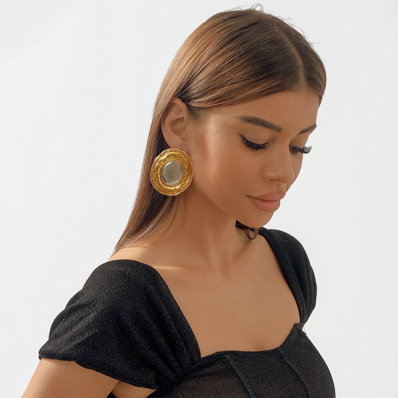 N11554 Spliced Elliptical Mirror with Metal Color Block Pendant Necklace Collar_voghion.com