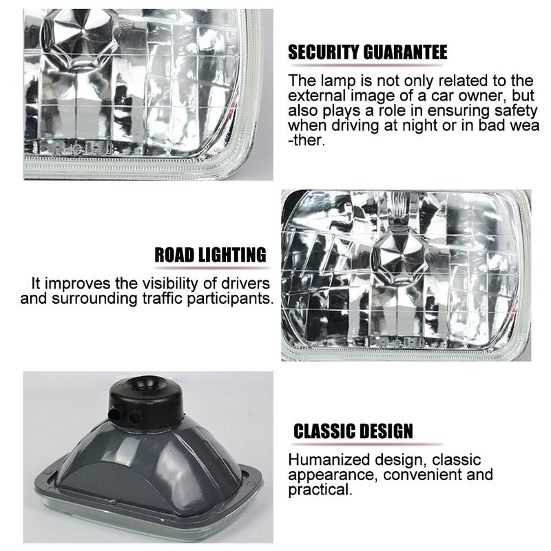 7" Inch 7x5 Square Headlight 6052 Glass Clear Lens Dia Cut White Lamp For H4/P43 Bulb OBD2 Car Accessories_voghion.com