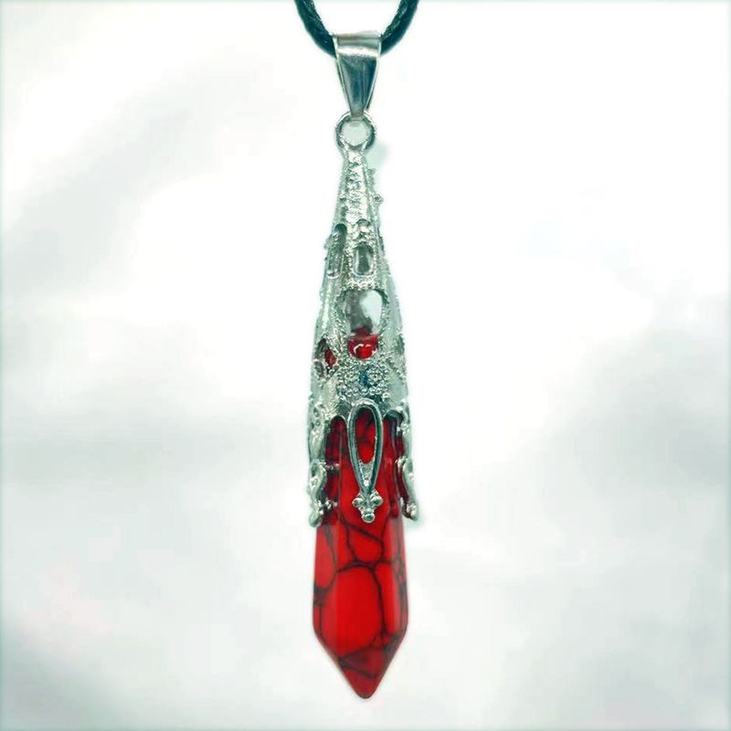 Colliers rétro bijoux cristal naturel gemme alliage pendule hexagonal Morning Glory pendentif simple pendentif collier_voghion.com