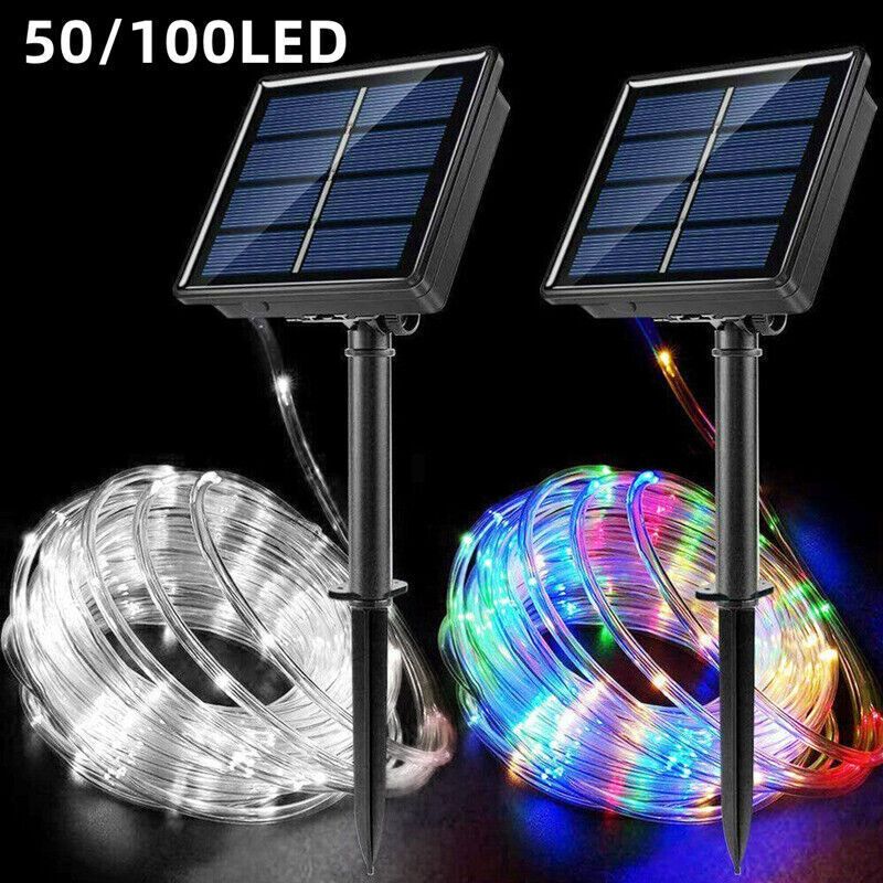 12M 100 LED Solar Rope Tube String Fairy Lights Strip Waterproof Garden Outdoor_voghion.com