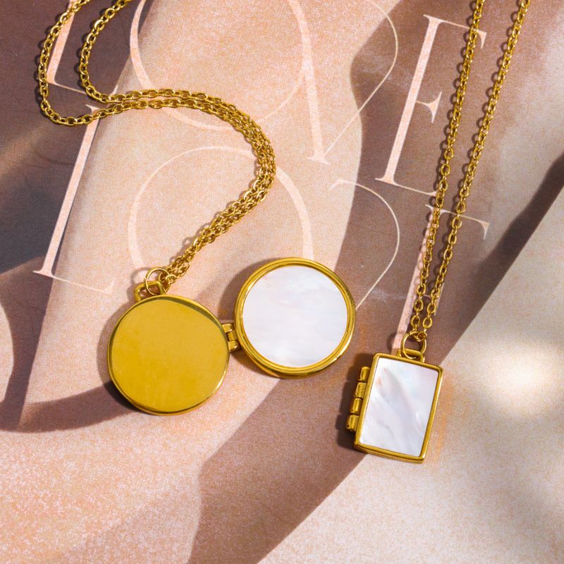 Women's Jewelry Minimalist Shell Pendant Necklace With Magnetic Photo Frame - Square & Round Designs In Gold & Silver_voghion.com