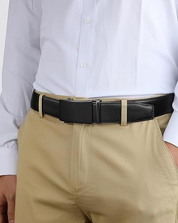 Ratschengürtel für Herren, 2er-Pack, Herren-Ledergürtel mit Klickverschluss, verstellbar, Schwarz/Braun, für Anzughosen, Jeans, Übergröße_voghion.com