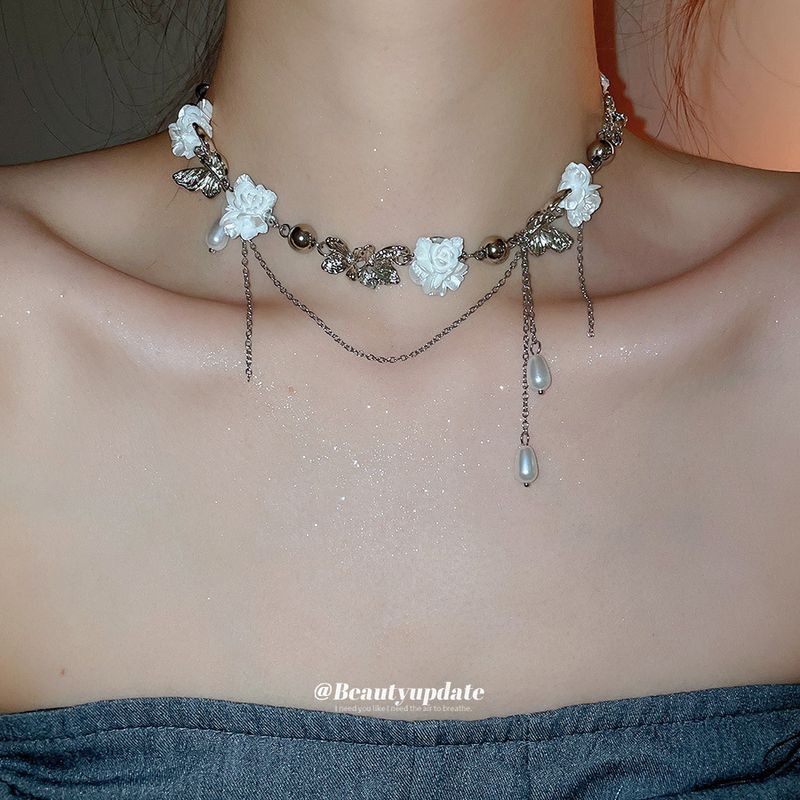 White Flower Butterfly Pearl Tassel Miimalist Fashio Temperamet Collarboe Chai Niche Desig Sese Necklace For_voghion.com