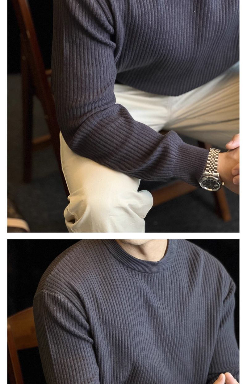 Men's Vertical Striped Knit Sweater - Casual Long Sleeve Crewneck Pullover For Autumn & Winter_voghion.com