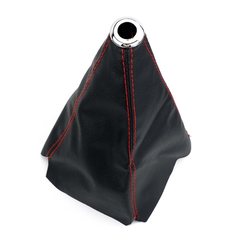 Universal Car Shift Knob Gear Stick + Boot Set 5 / 6 Speed Manual Shifter Lever Black Red e PU Leather_voghion.com