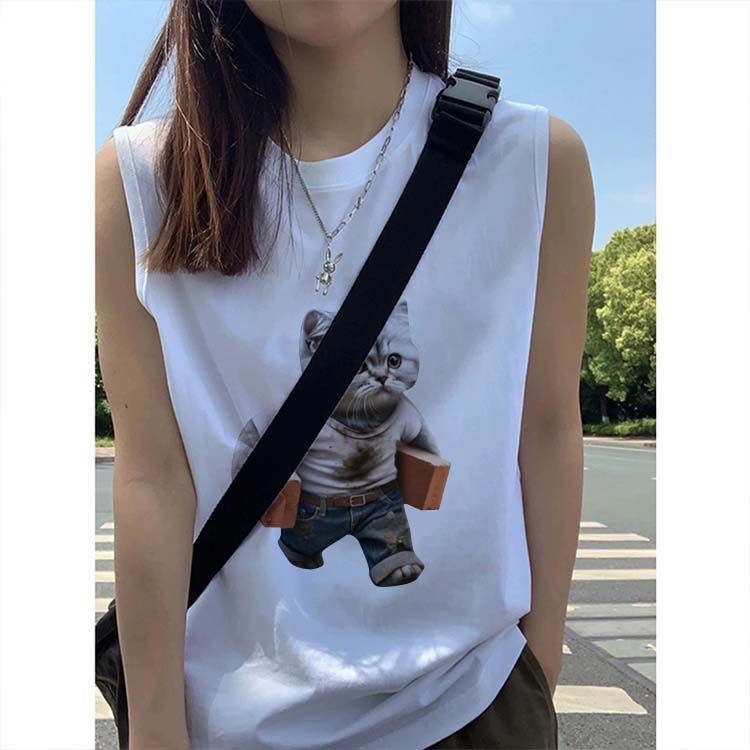 Canotta sportiva in puro cotone, dolce, fresca, estiva, stile americano, senza maniche, strato di base, lunghezza media_voghion.com