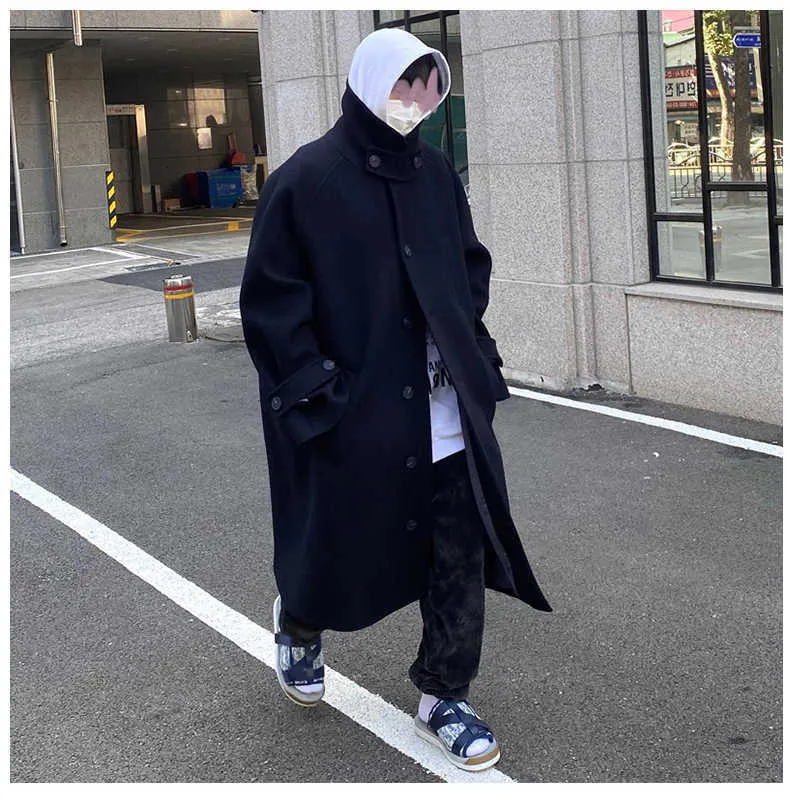 Herrkappor Mauroicardi Höst Vinter Lång Överdimensionerad Vindtät Armégrön Svart Varm Ylle Trenchcoat Herr Singel_voghion.com