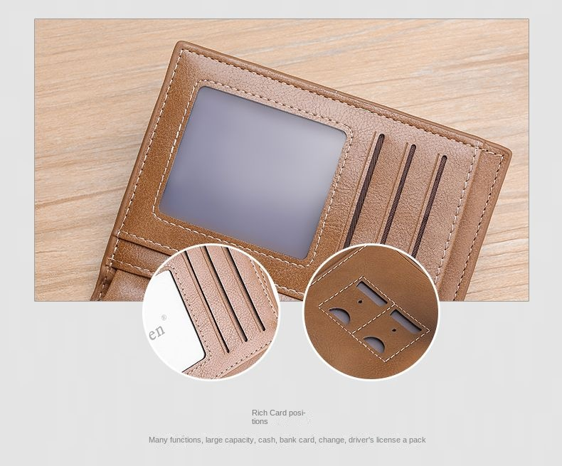 Premium men's wallet Men's short money clip Multi-function card bag zipper driver's license case vertical men's wallet_voghion.com