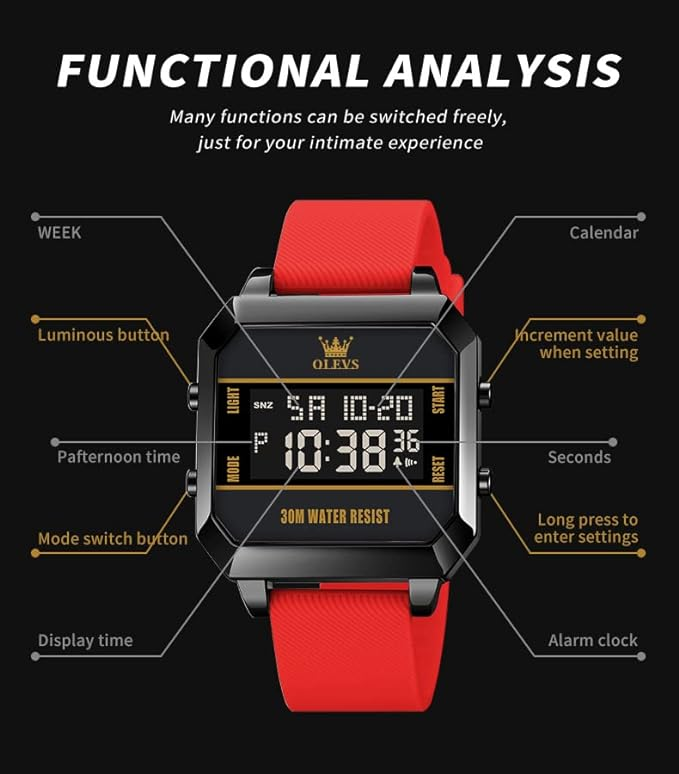 Square Men's Sport Digital Wrist Watch Big Numbers Dial Waterproof LED Electronic Watches with Alarm Date Stopwatch 12/24H_voghion.com