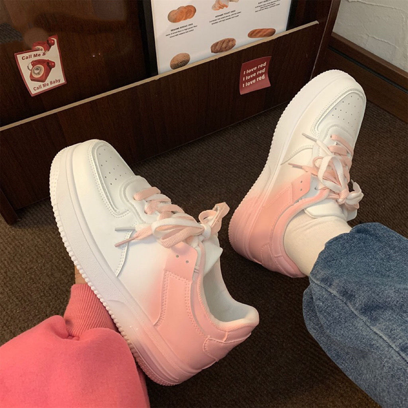 2025 Frühling Dicke Unterseite Schmaler Riemen Board Schuhe Frauen Farbverlauf Weiße Schuhe Freizeitschuhe Wanderschuhe_voghion.com