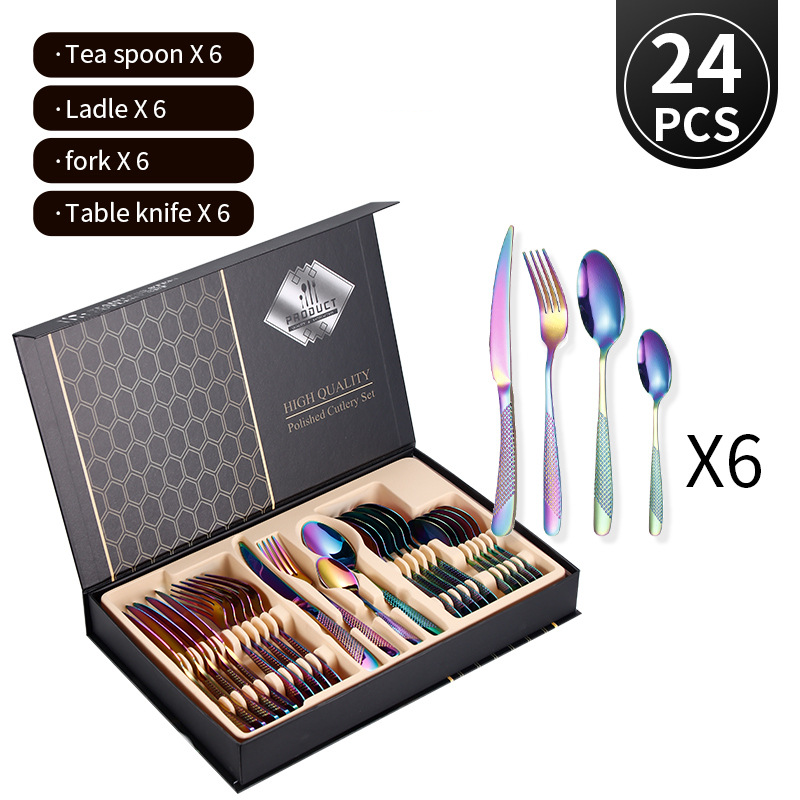 Set di posate in acciaio inossidabile da 24 pezzi, coltello, forchetta e cucchiaio Star Diamond, per cibo occidentale, coltello e forchetta da bistecca per hotel_voghion.com