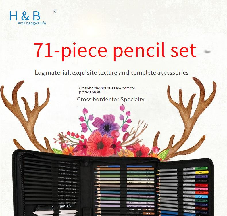 71-teiliges Skizzen-Buntstiftset – Aquarell- und Ölstifte zum Zeichnen, Skizzieren und für professionelle Kunstwerke_voghion.com