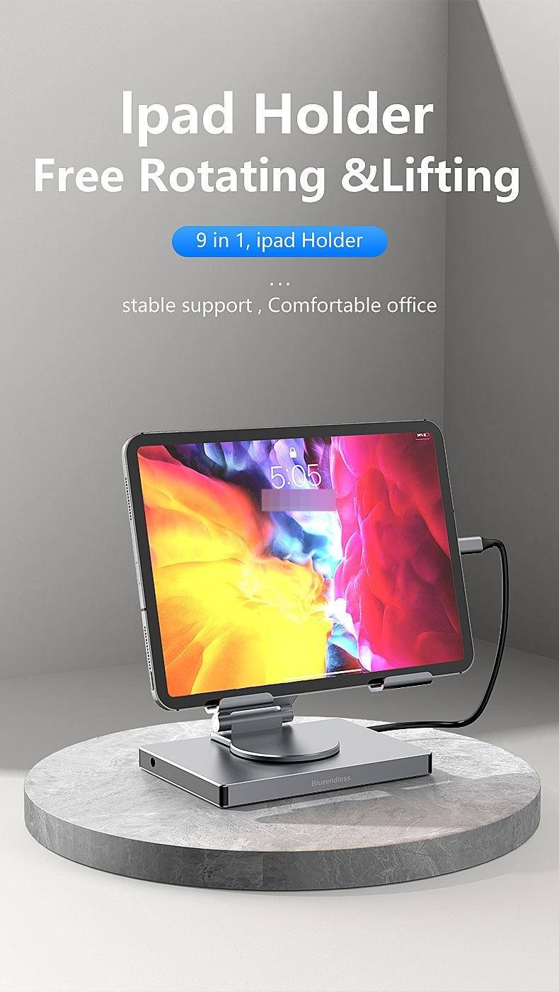 Estación de acoplamiento tipo C con soporte giratorio para tableta, puerto Ethernet Gigabit 4K/60 Hz, concentrador divisor USB 3.0 y convertidor_voghion.com