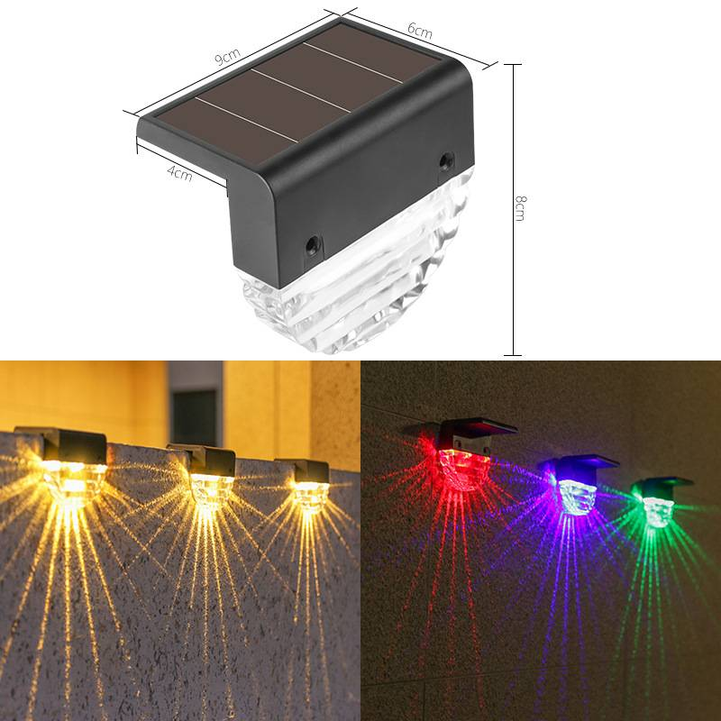 Solar-Stufenleuchten für den Außenbereich, Gartentreppenleuchten mit warmen und farbwechselnden LEDs, wasserdichte Wand- und Zaunbeleuchtung für Terrasse, Hof, Weg_voghion.com