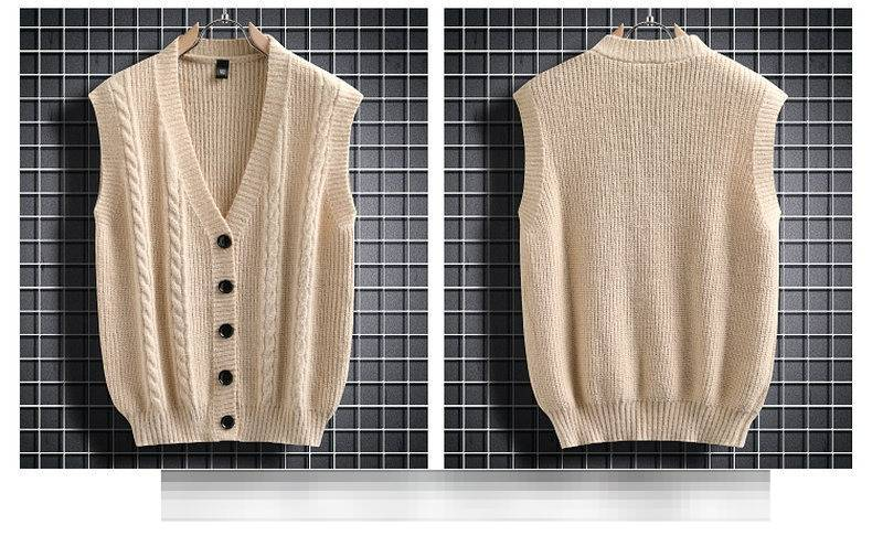 2025 Autumn And Winter Solid Color Sweater Men's Single Breasted Vest Waistcoat Vest Knitted Sweater Bottoming Sweater Men_voghion.com