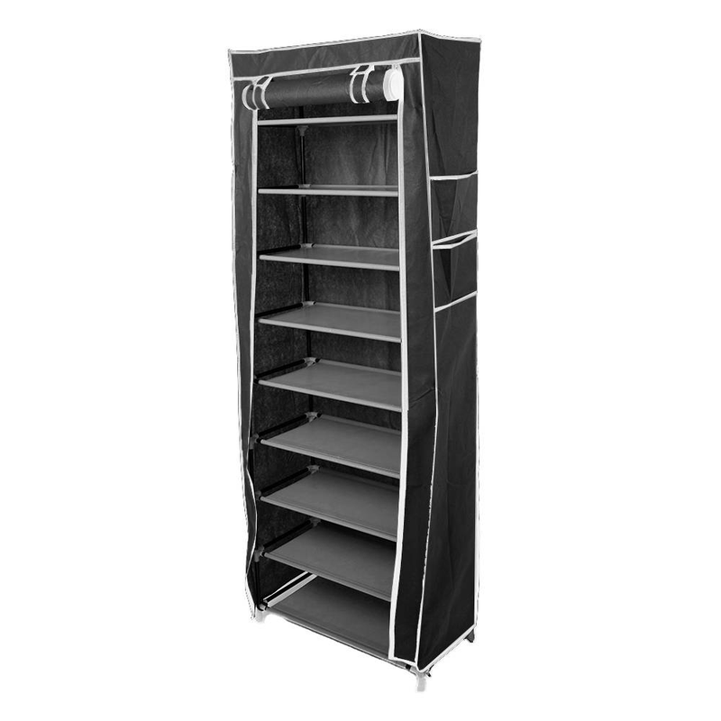 Étagère à chaussures non tissée à 10 niveaux et 9 cubes – Organiseur de rangement compact noir café pour entrée, placard et chambre_voghion.com
