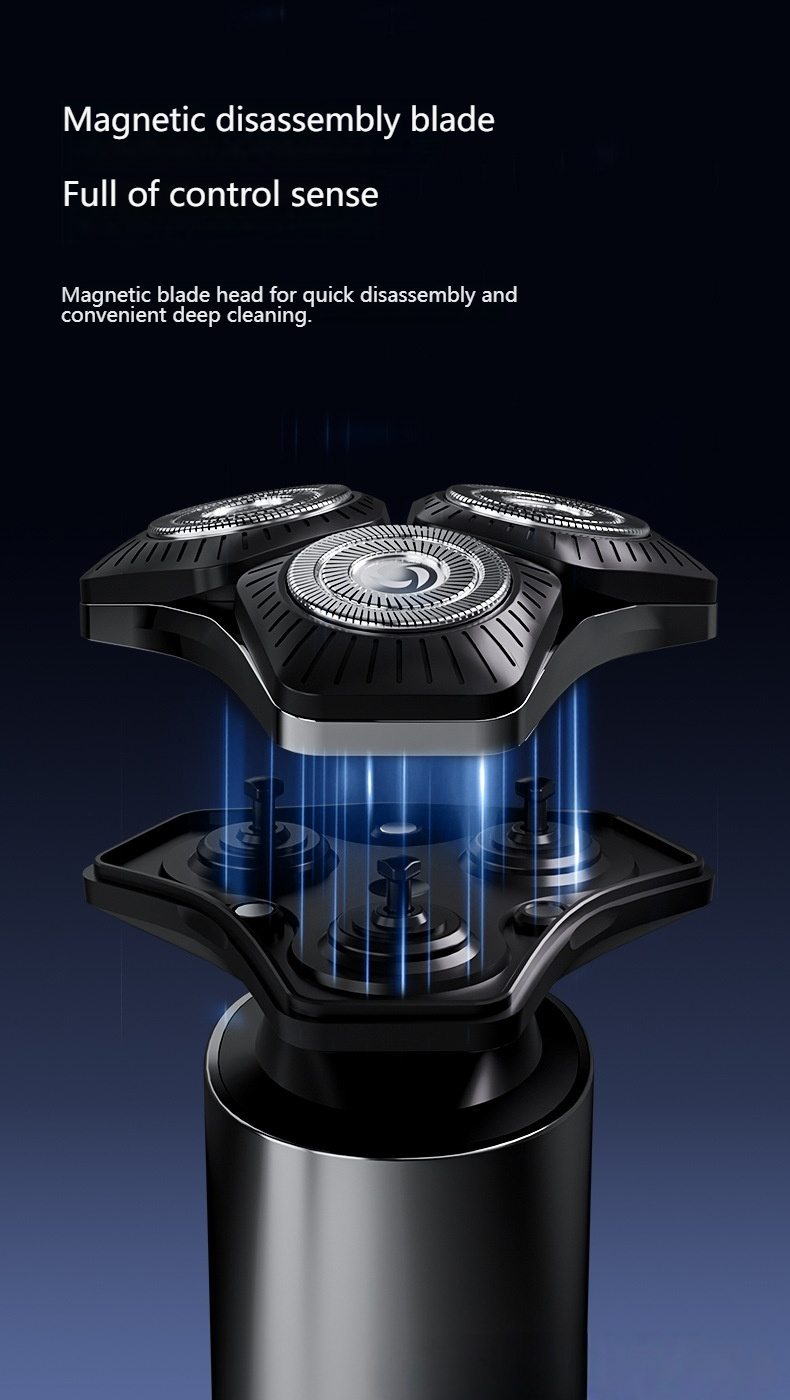Professioneller Rotationsrasierer mit 3 Klingen für Männer, wasserdicht und kabellos mit schwebenden Scherköpfen, LED-Anzeige, 150 Minuten Laufzeit_voghion.com