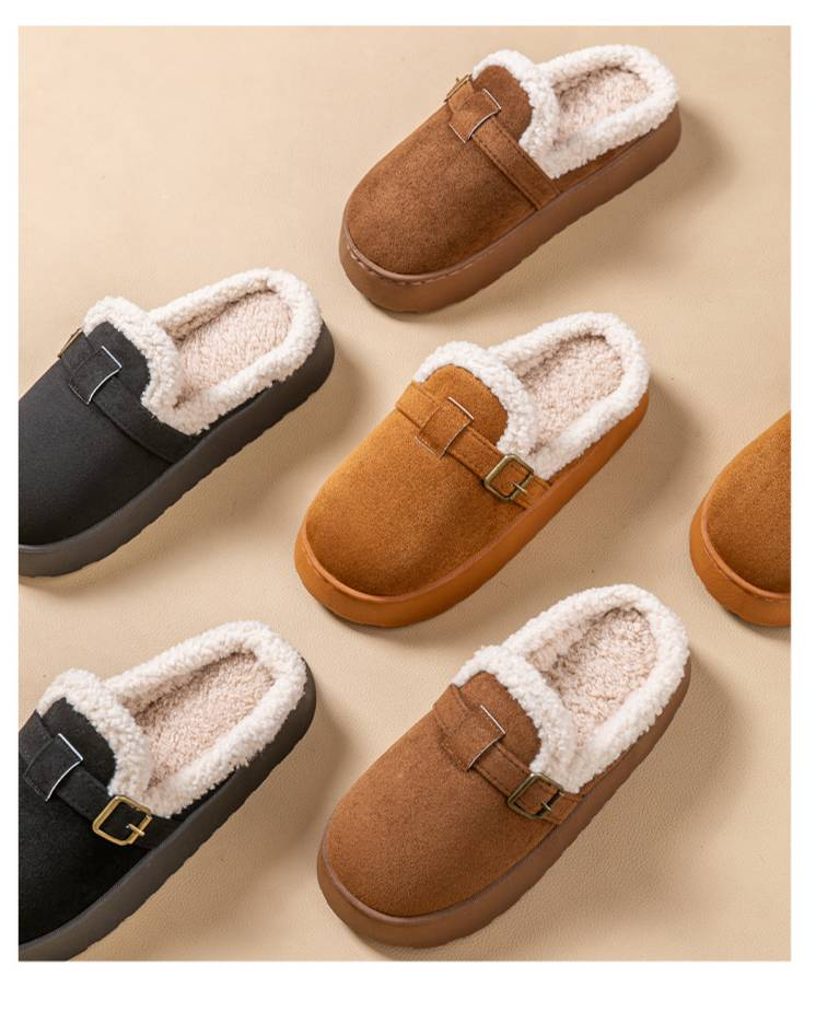 Damenschuhe Dickbesohlte Pelzige Halbschuhe Für Damen Für Herbst Und Winter Neue Slipper Zum Hineinschlüpfen Mit Samt- Und Baumwollpantoffeln_voghion.com
