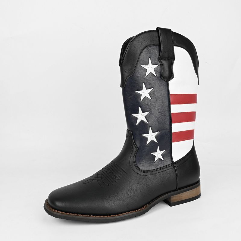 Glide Personalized Fashion Design Five-Pointed Star Slip-On Men's Western Cowboy Boots_voghion.com