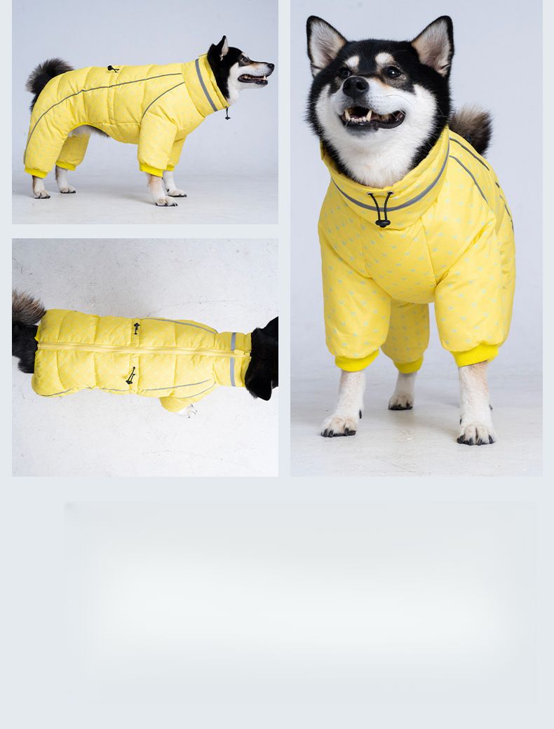 Roupa Outono Inverno Espessada Uma Peça Quatro Patas Impermeável Cachorro Algodão Roupas para Animais de Estimação_voghion.com