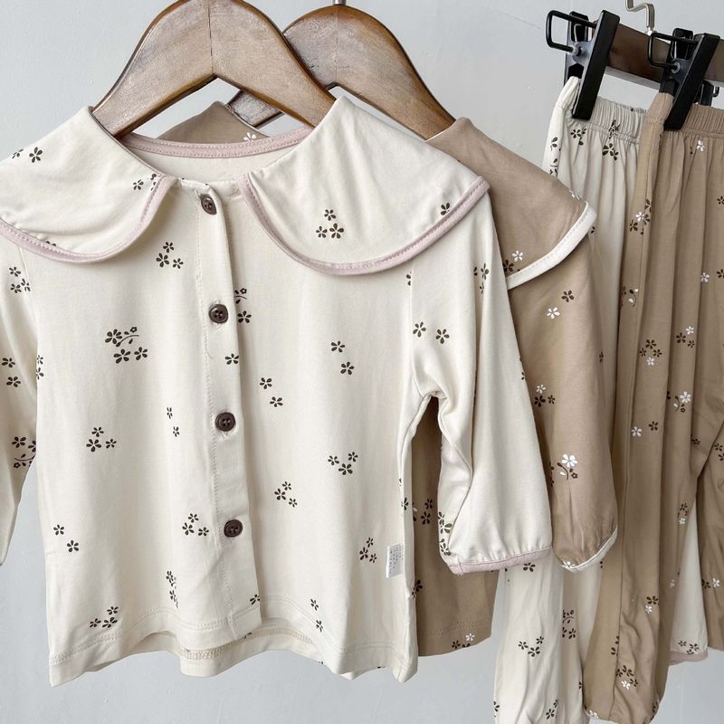 Pijamas para niños de estilo coreano Minicowmother, ropa de otoño e invierno para el hogar, ropa antibacteriana con aire acondicionado para bebés, traje para niños_voghion.com