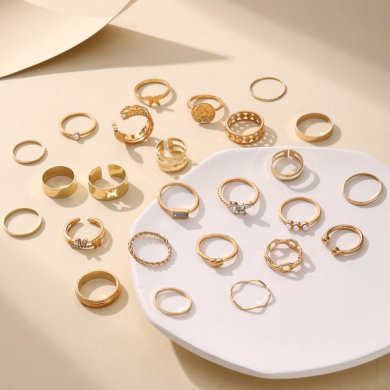 Bohemian 25 Rings With Butterfly Heart, Water Diamond, Pearl Hollow Pattern, Joint Ring_voghion.com