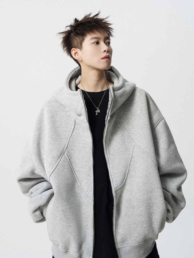 Winter Deconstruction Hooded Jacket Sweatshirt Cardigan Design Sense Patchwork Hoodie_voghion.com