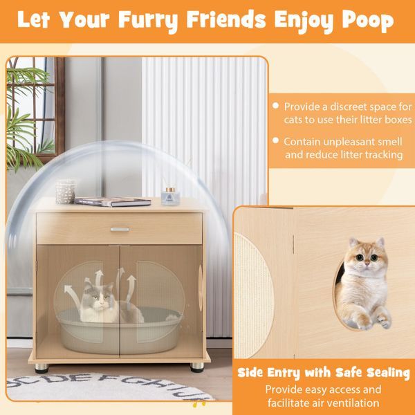 Cat Litter Box Enclosure With Sisal Scratching Doors And Storage_voghion.com