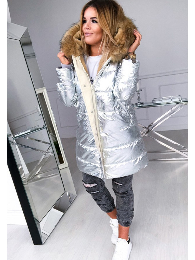 Women's Winter Casual Fashion Warm Women's Solid Color Glossy Zipper Fur Collar Coat Plus Size Coat_voghion.com